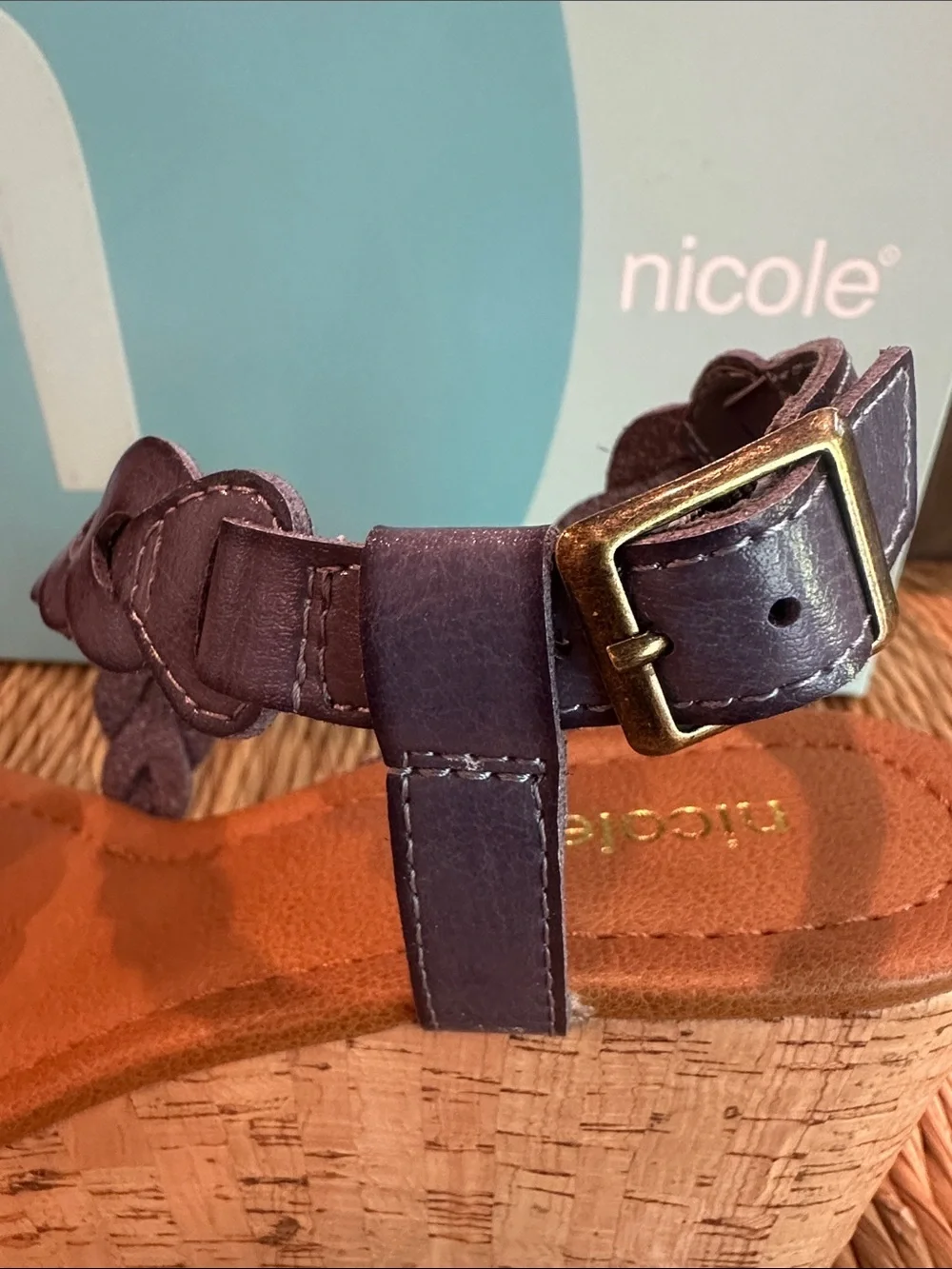 Nicole Dryden Blue Braided Cork Wedge Sandals size 7.5